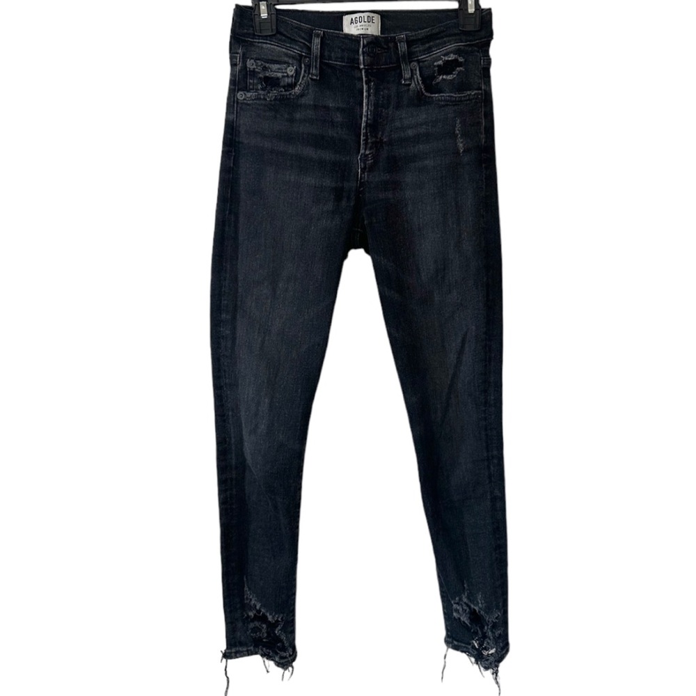 Agolde Women's Washed Black Distressed Sophie Mid Rise Skinny Crop Jeans-Size 26